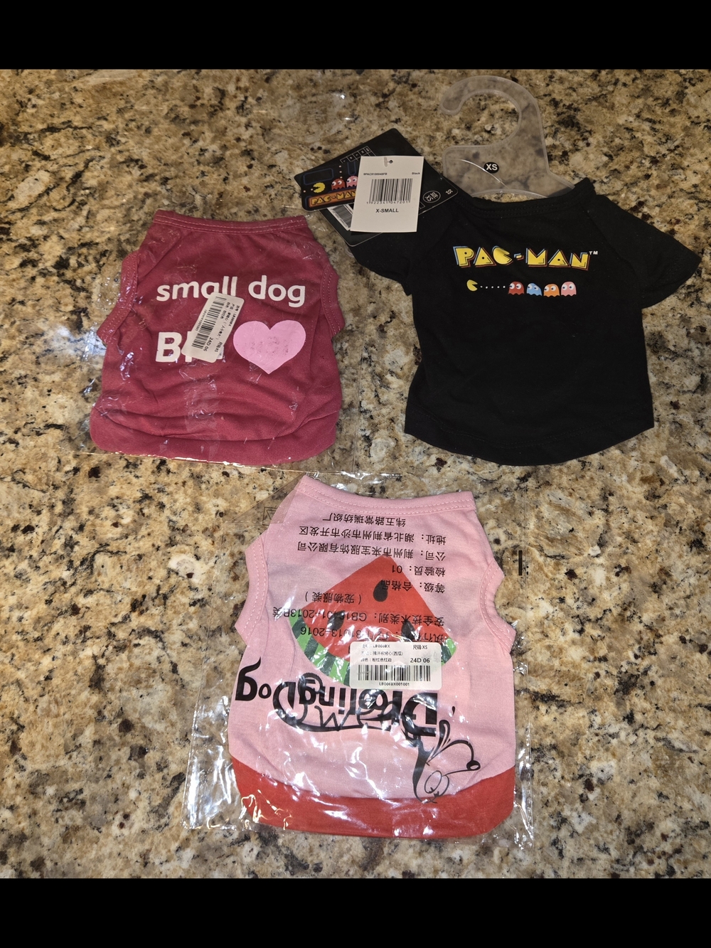 (3) NWT Dog Shirts Pac-Man Black Tee, Pink Graphic & Sweet Watermelon Tee